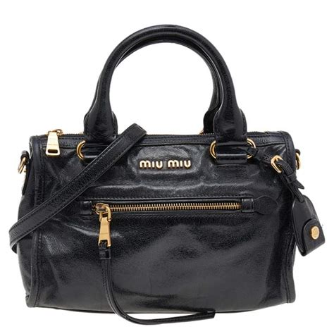 miu miu vitello satchel|Miu Miu Vitello Shine Patch Black Leather Satchel Bag.